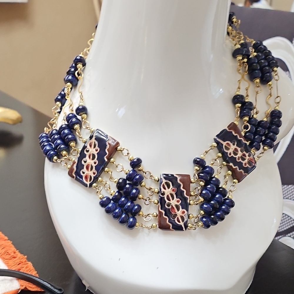 Elegant Gold and Blue Beaded Necklace